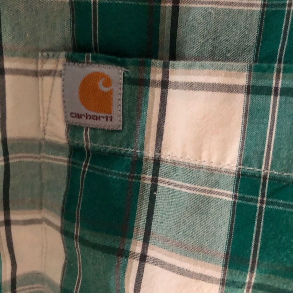 Carhartt Green and White Plaid Long-Sleeve Button-Down Shirt